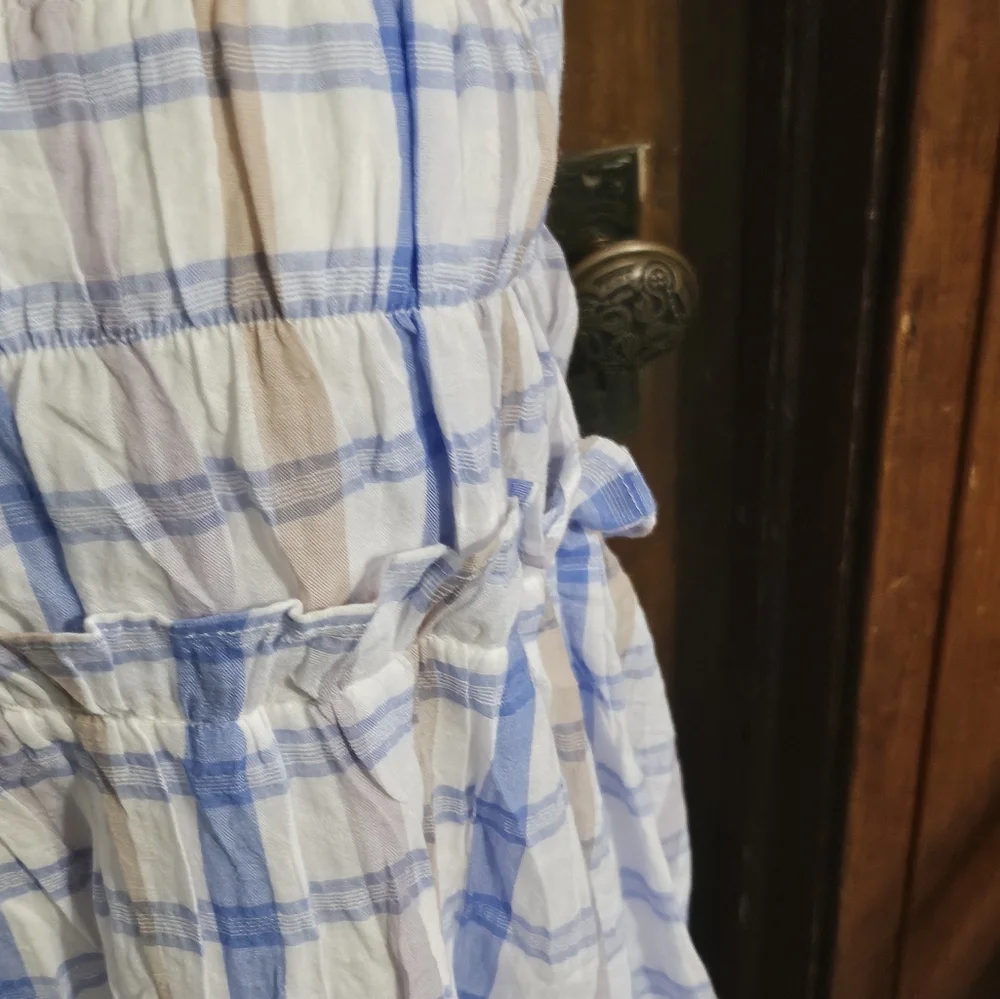 Blu Pepper Plaid Smocked Ruffle Mini dress Blue & Tan Size S